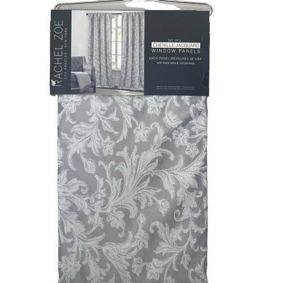 Rachel Zoe Chenille Jacquard Set of 2 Window Panels New Floral Silver/White - Picture 1 of 5